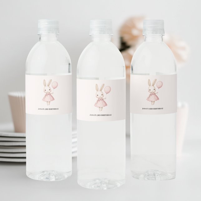 Pink Pastel Bunny Easter Kids Birthday Water Bottle Label (Creator Uploaded)
