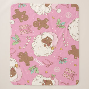 Pink Pastel Christmas Black Santa & Ballerina Sherpa Blanket