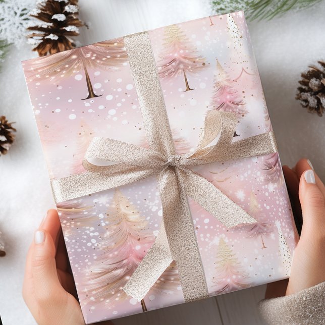 Pink  Pastel Christmas Tree  Wrapping Paper (Creator Uploaded)
