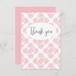 Pink Pastel Damask Pattern Flat Thank You Card