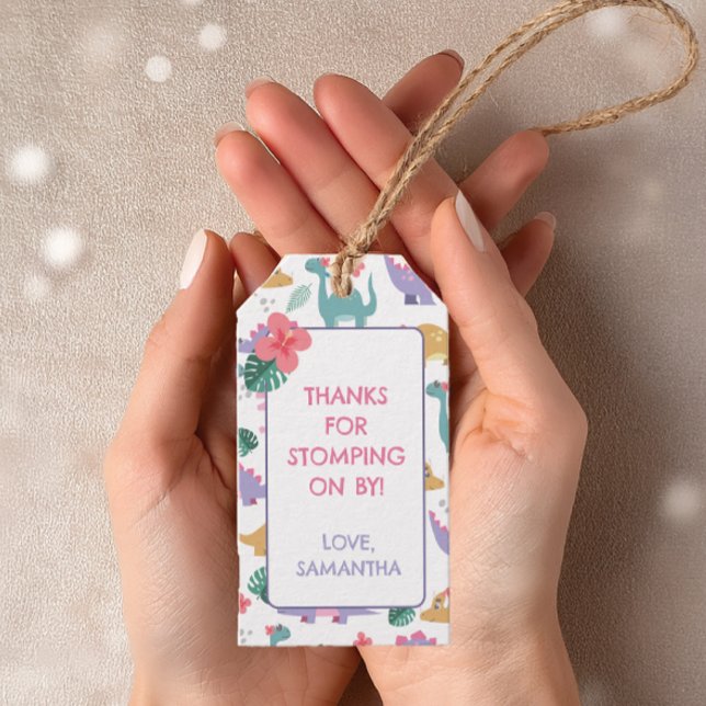 Pink & Pastel Dinosaur Birthday Gift Tag (Creator Uploaded)