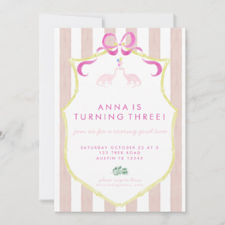 Pink Pastel Dinosaur Birthday Party Invitation