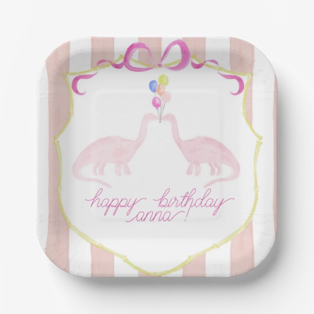 Pink Pastel Dinosaur Birthday Party Plate (Front)