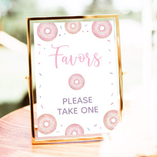 Pink Pastel Doughnut Birthday Favours Sign