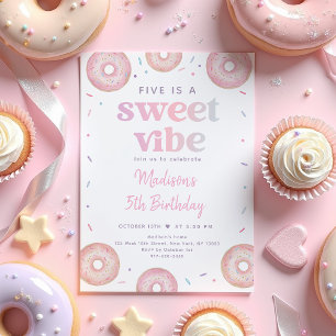 Pink Pastel Doughnut Five is a Sweet Vibe Birthday Invitation