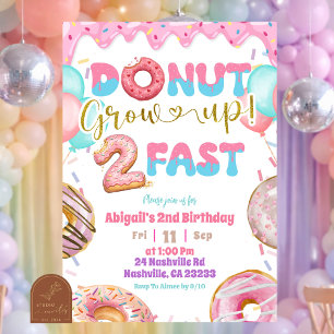 Pink Pastel Doughnut Grow Up Two Fast Second Birth Invitation