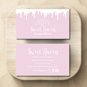 Pink Pastel Dripping Cooking Utensil Bakery Business Card