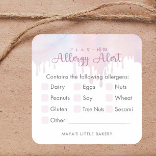 Pink Pastel Dripping Food Allergy Alert Square Sticker
