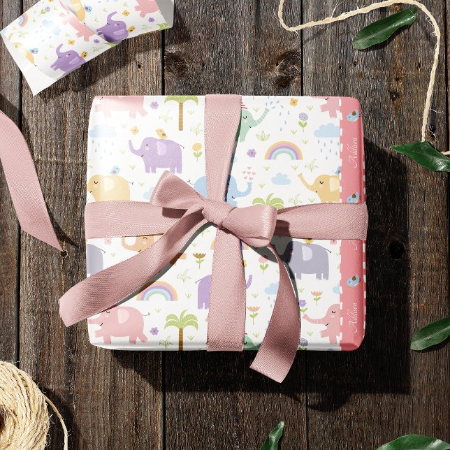 Pink Pastel Elephant Pattern for Little Girl Party Wrapping Paper (Creator Uploaded)