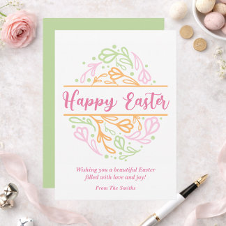 Pink Pastel Floral Easter Egg Happy Easter Card