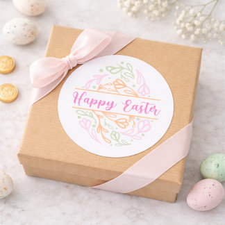 Pink Pastel Floral Easter Egg Happy Easter Sticker