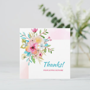 Pink Pastel Floral Personalised Note Thank You Card