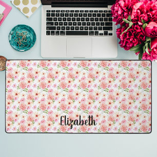 Pink pastel flower name script desk mat