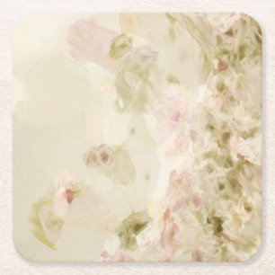 Pink Pastel Flowers Square Paper Coaster