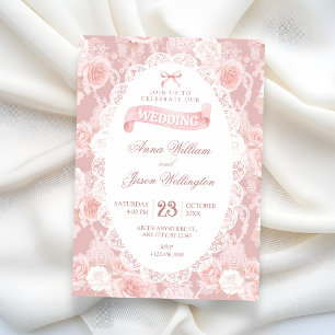 Pink pastel flowers wedding invitation