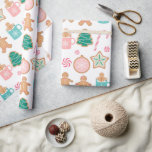 Pink Pastel Gingerbread Cookie Wrapping Paper<br><div class="desc">This wrapping paper features a pattern of decorated gingerbread cookies on a bright white background.</div>