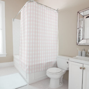 Pink Pastel Gingham Pattern Modern Farmhouse Shower Curtain