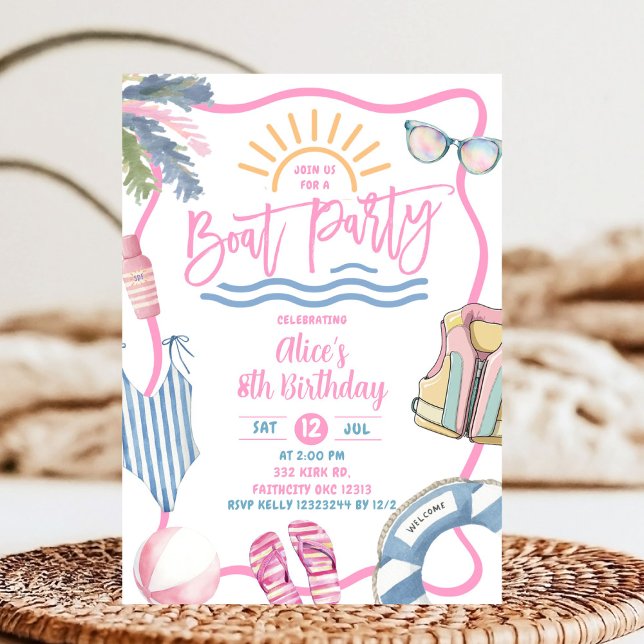 Pink pastel girl boat party birthday invitation (Creator Uploaded)