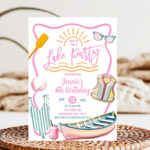 Pink pastel girl Lake party birthday Invitation