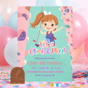Pink Pastel Girl Rock Climbing Birthday Invitation