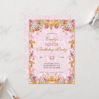 Pink Pastel Gold Ninth Baroque Rococo Birthday Invitation