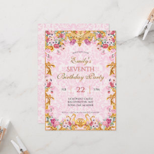 Pink Pastel Gold Seventh Baroque Rococo Birthday Invitation