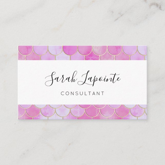 Pink Pastel & Gold Shimmer Mermaid Scale Pattern Business Card (Front)