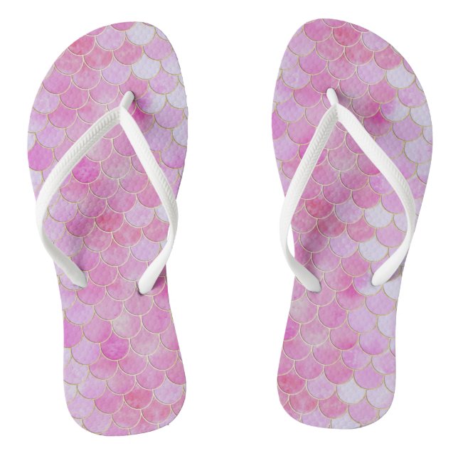Pink Pastel & Gold Shimmer Mermaid Scale Pattern Jandals (Footbed)