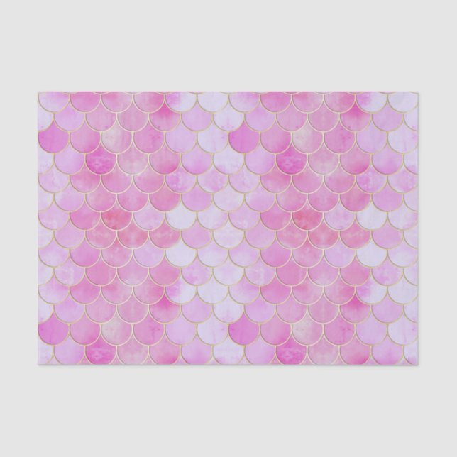 Pink Pastel & Gold Shimmer Mermaid Scale Pattern Tissue Paper (Front)