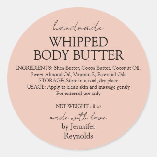 Pink Pastel Handmade Body Butter Organic Classic Classic Round Sticker