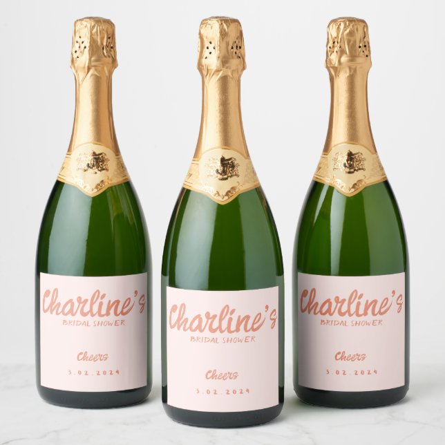 Pink Pastel Handwriting Retro Bridal Shower  Sparkling Wine Label (Bottles)