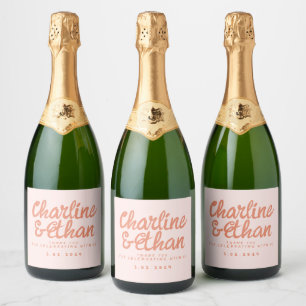 Pink Pastel Handwriting Retro Wedding  Wine Label