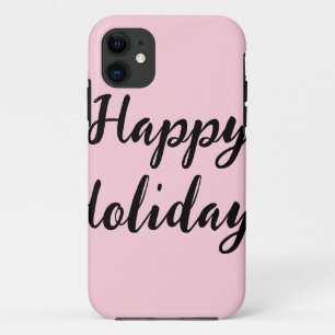 Pink pastel happy holidays Christmas simple stylis Case-Mate iPhone Case