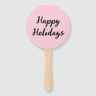 Pink pastel happy holidays Christmas simple stylis Hand Fan
