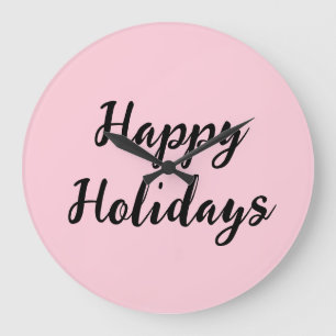 Pink pastel happy holidays Christmas simple stylis Large Clock