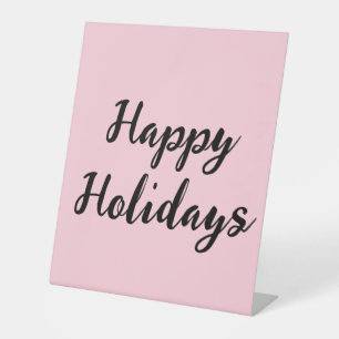 Pink pastel happy holidays Christmas simple stylis Pedestal Sign