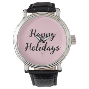 Pink pastel happy holidays Christmas simple stylis Watch
