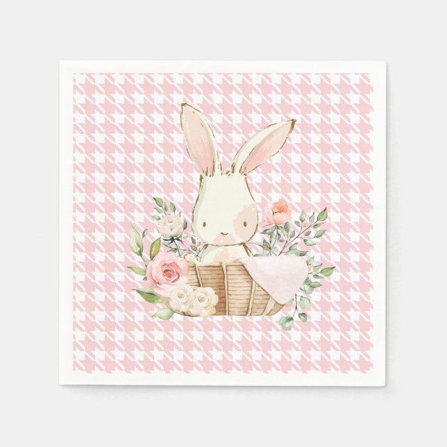 Pink Pastel Houndstooth  Bunny Rabbit Napkin (Front)