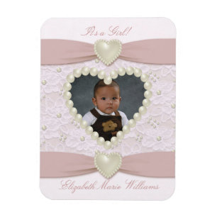 Pink Pastel Lace Pearl Baby Photo Magnet