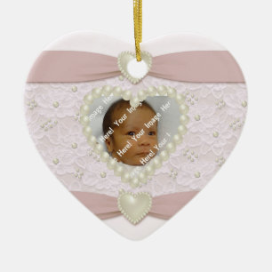 Pink Pastel Lace Pearl Baby Photo Ornament