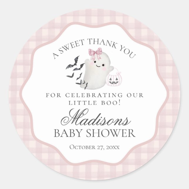 Pink Pastel Little Boo Ghost Baby Shower Favour Classic Round Sticker (Front)