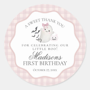 Pink Pastel Little Boo Ghost Birthday Party Favour Classic Round Sticker