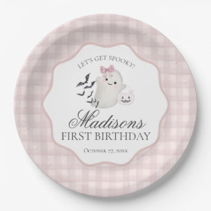 Pink Pastel Little Boo Ghost Birthday Party Paper Plate