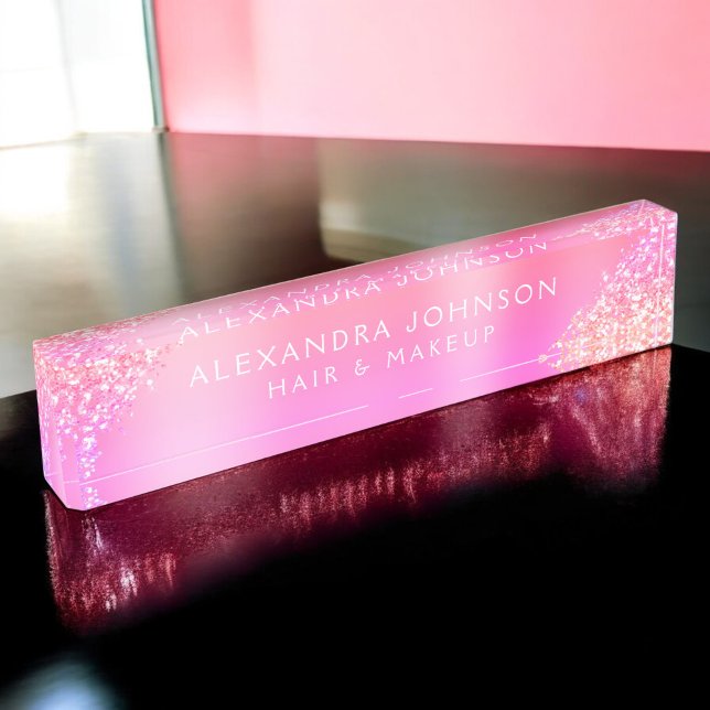 Pink Pastel Ombre Glitter Sparkle Hair Makeup Nameplate (Creator Uploaded)