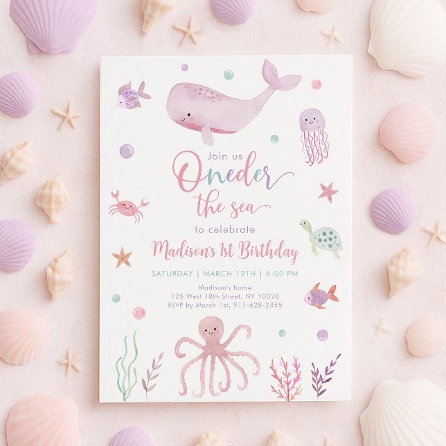 Pink Pastel Oneder the Sea Birthday Invitation (Creator Uploaded)