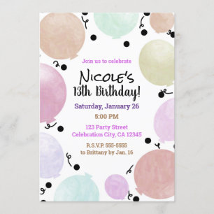 Pink Pastel Party Balloons Birthday Celebration Invitation
