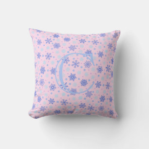 Pink Pastel Pink Snowflakes Elegant Chic Monogram Cushion