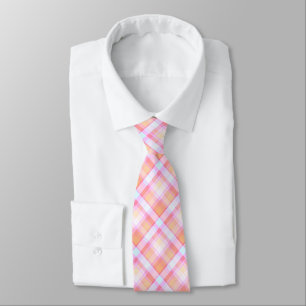 Pink Pastel Plaid Pattern Tie