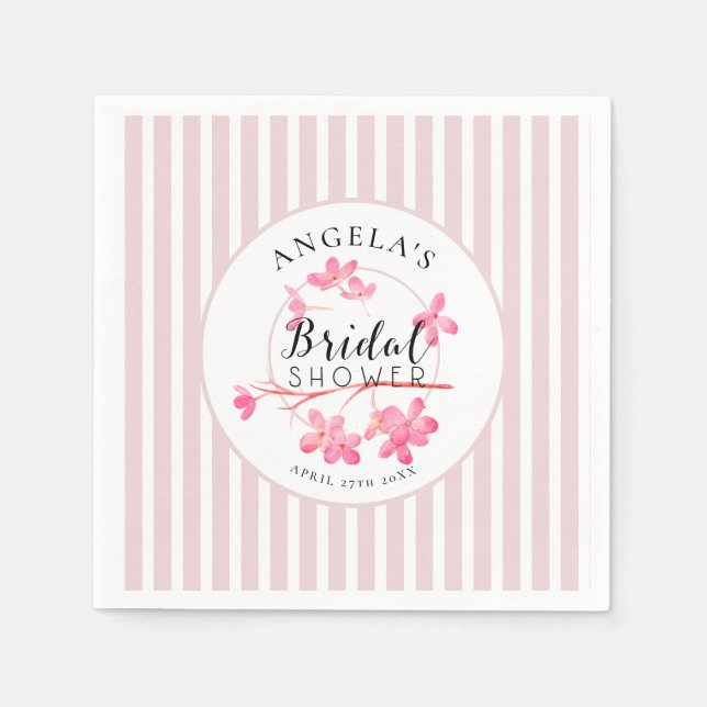 Pink Pastel Primrose Stripes Bridal Shower  Napkin (Front)