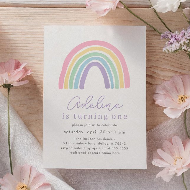 Pink Pastel Rainbow Birthday Invitation (Creator Uploaded)